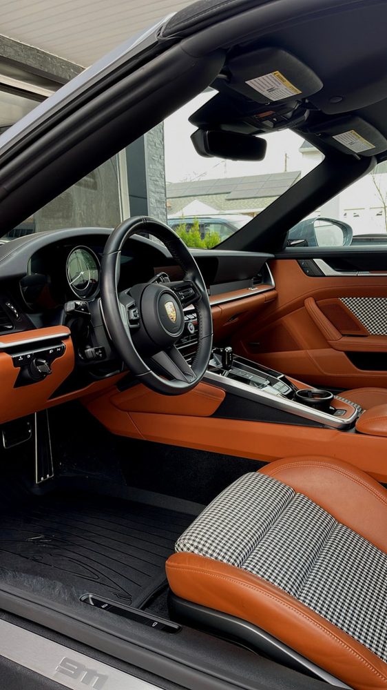 Convertible interior with tan leather and dashboard cleaned