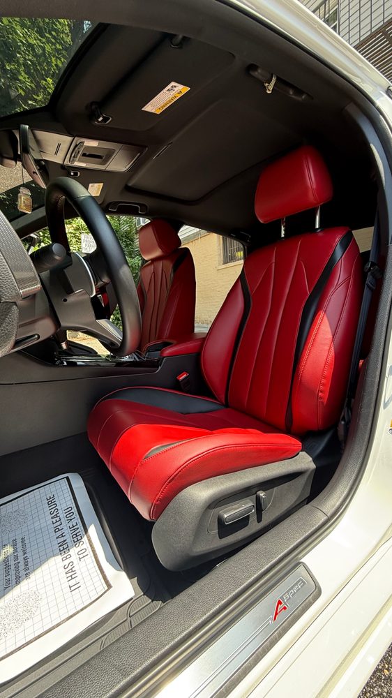 Red and cream leather seat deep cleaned